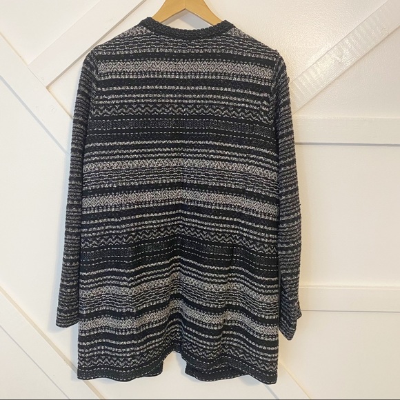 Talbots Metallic Striped Open Front Longline Tweed Sweater Cardigan Black Sz L - Picture 4 of 7
